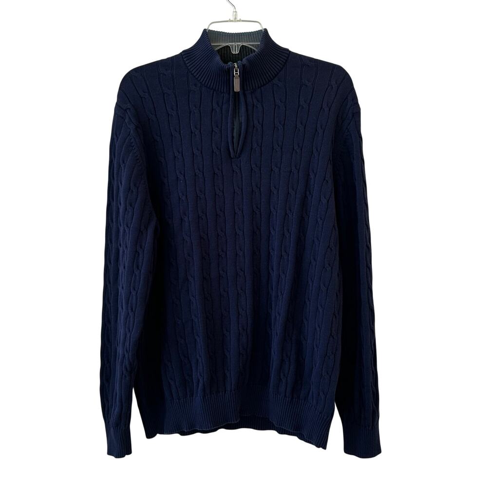 Club Room Navy Blue Cable Knit Quarter Zip Sweater Teen Boy XXL Preppy Frat Boy